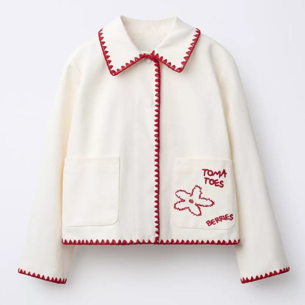 Zara Kids Cream Jacket with Red Trim